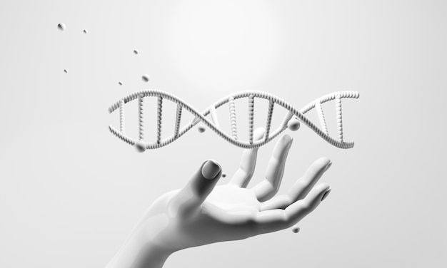 Premium Photo | Hand with dna human helix molecules cell research of science biologicalman with blood structure genome 3d illustration rendering